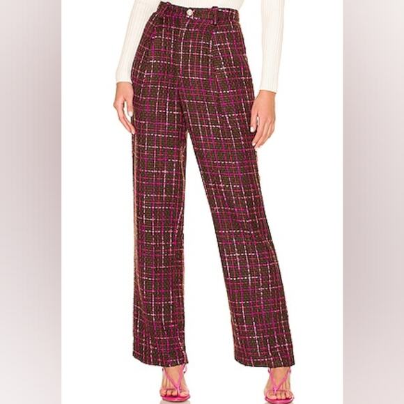 Majorelle Brown Pink Tweed Pants Gold and Pearl Button Xsmall NWT - Picture 1 of 9
